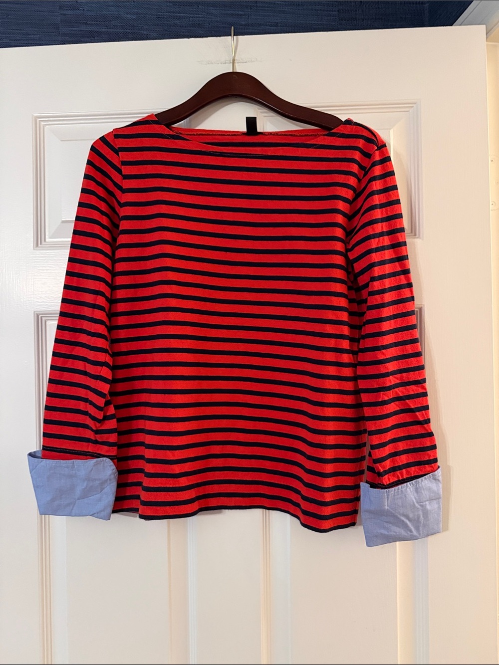 J Crew Breton stripe shirt with Oxford cuffs small